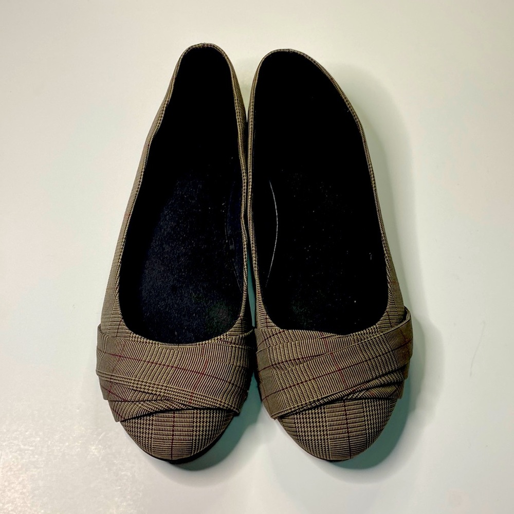 Women Woven Grey Plaid Flats George- Size 10